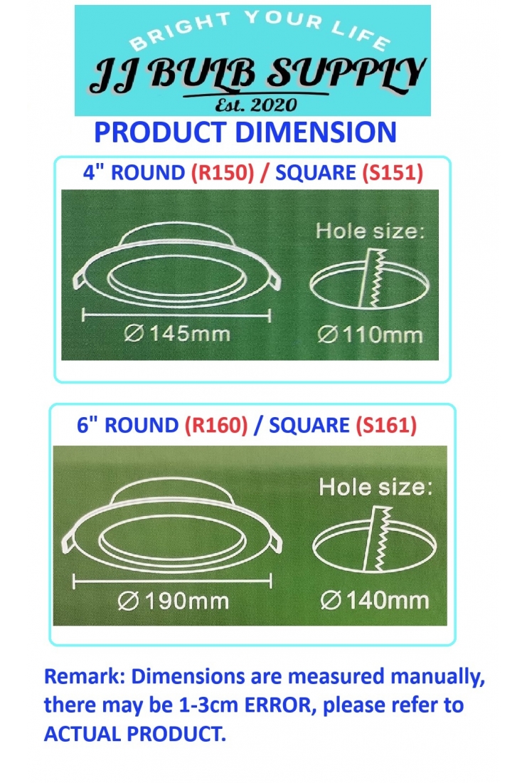 RECESSED DOWNLIGHT 4 / 6 INCHE (R150-S161) ROUND SQUARE